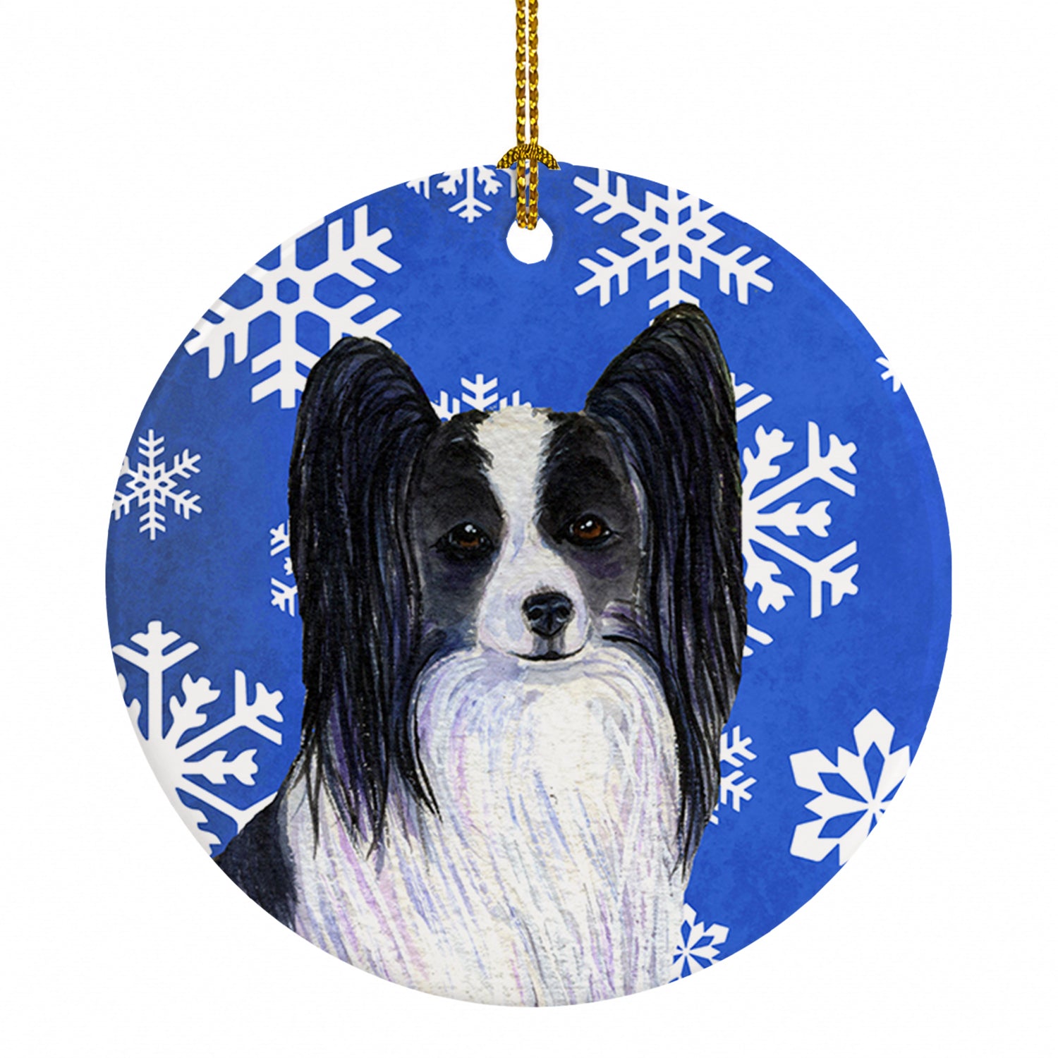 Papillon Winter Snowflakes Holiday Ceramic Ornament Christmas Tree Hanging Decorations for Home Christmas Holiday, Party, Gift, 3 in, Multicolor