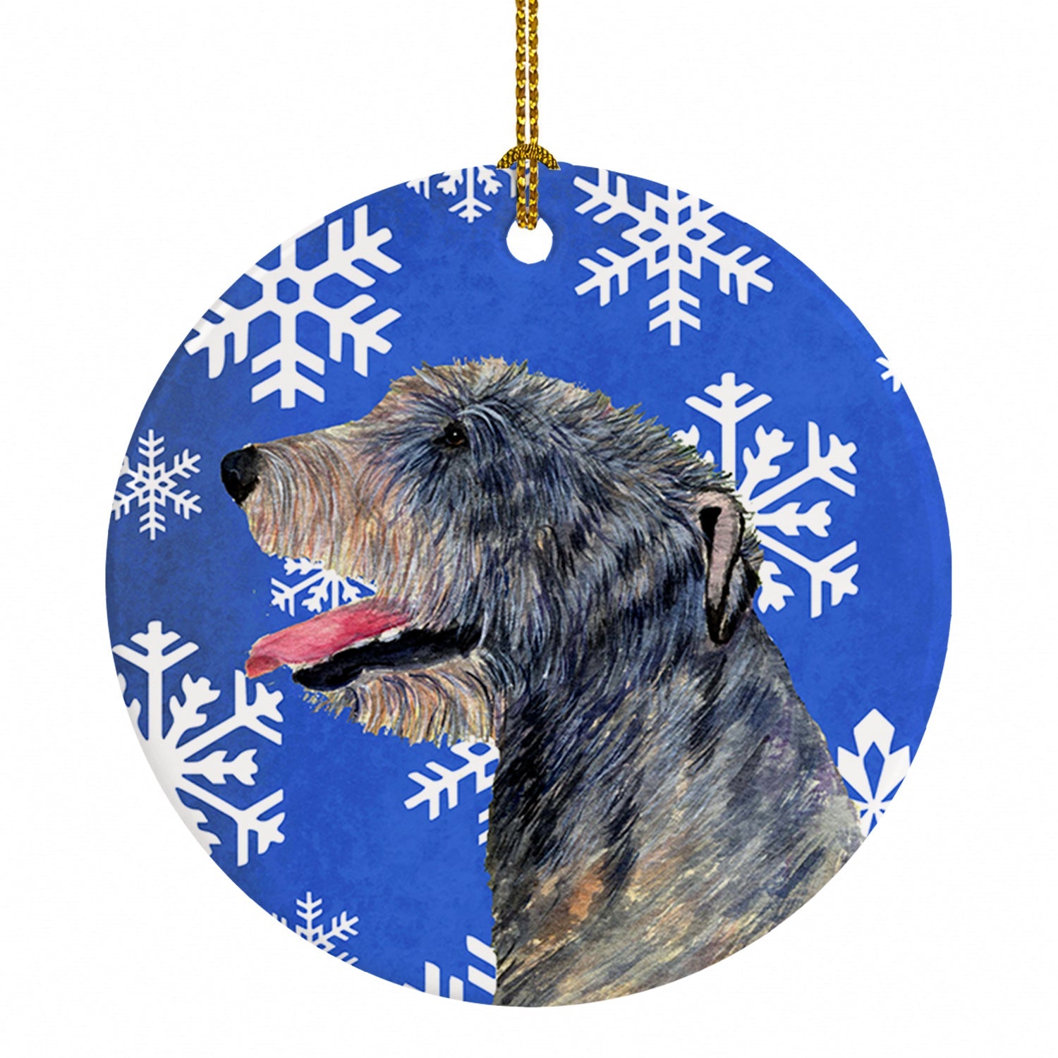 Irish Wolfhound Winter Snowflakes Holiday Ceramic Ornament Christmas Tree Hanging Decorations for Home Christmas Holiday, Party, Gift, 3 in, Multicolor