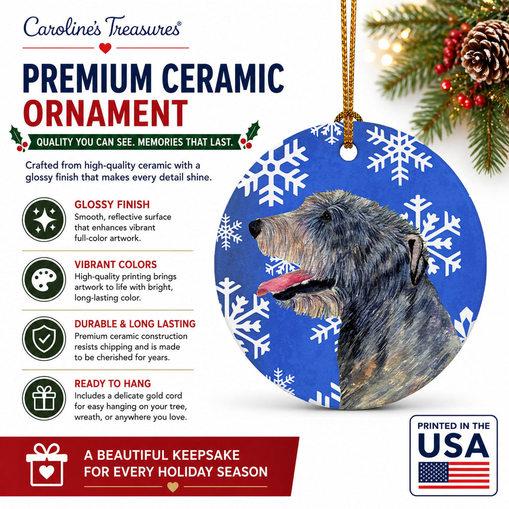 Irish Wolfhound Winter Snowflakes Holiday Ceramic Ornament Christmas Tree Hanging Decorations for Home Christmas Holiday, Party, Gift, 3 in, Multicolor