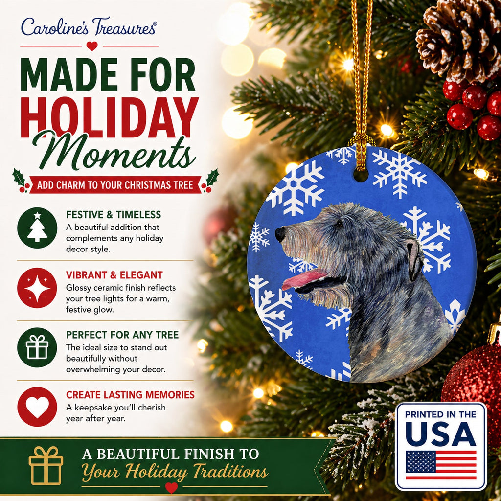 Irish Wolfhound Winter Snowflakes Holiday Ceramic Ornament Christmas Tree Hanging Decorations for Home Christmas Holiday, Party, Gift, 3 in, Multicolor