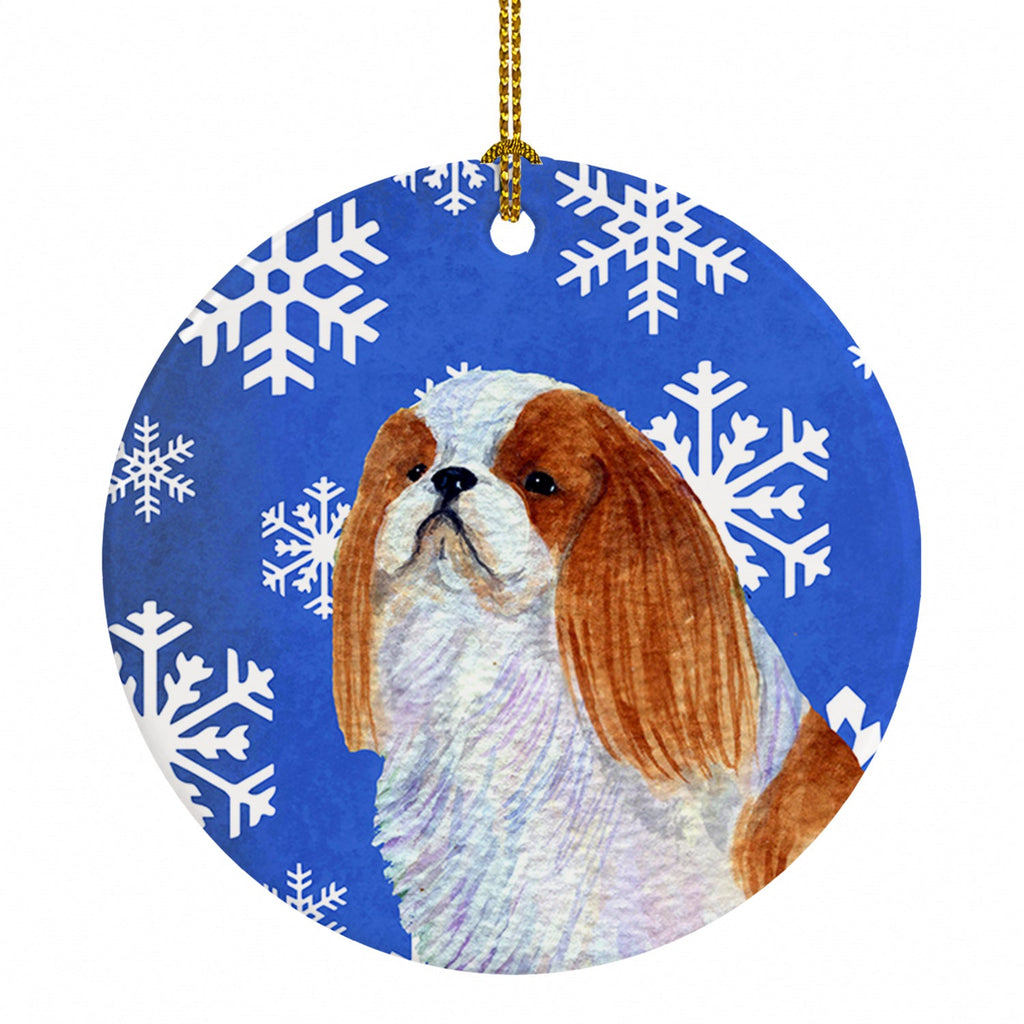 English Toy Spaniel Winter Snowflakes Holiday Ceramic Ornament Christmas Tree Hanging Decorations for Home Christmas Holiday, Party, Gift, 3 in, Multicolor