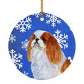 English Toy Spaniel Winter Snowflakes Holiday Ceramic Ornament Christmas Tree Hanging Decorations for Home Christmas Holiday, Party, Gift, 3 in, Multicolor