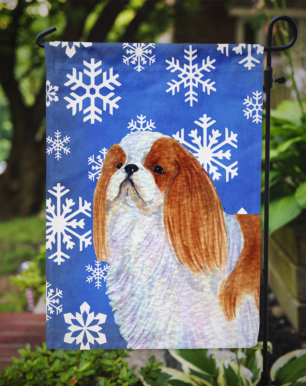 English Toy Spaniel Winter Snowflakes Holiday Garden Flag Mailbox Decorative Yard Banner Outside Patio Artwork for Flower Beds, Garden Size, Multicolor