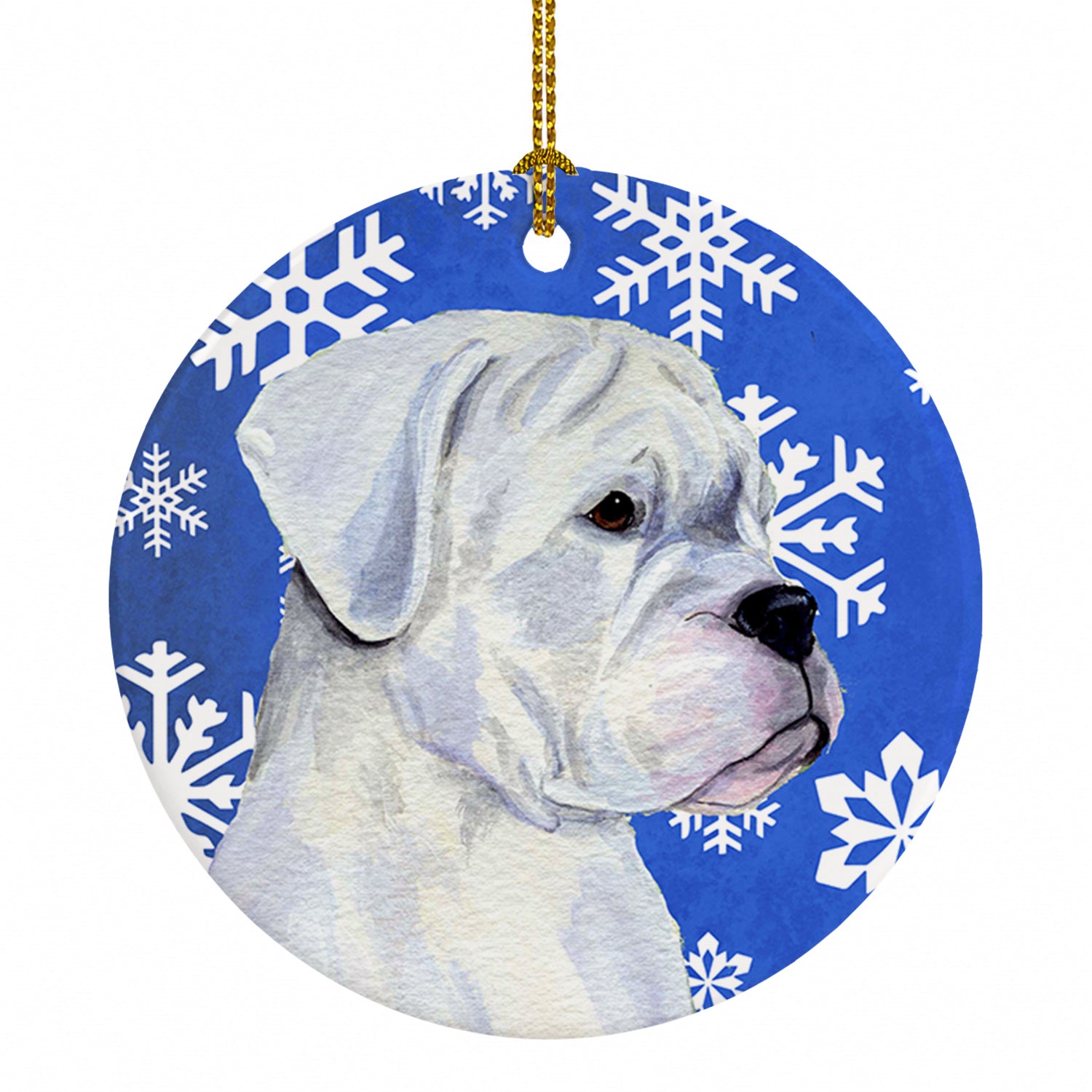 Boxer Winter Snowflakes Holiday Ceramic Ornament Christmas Tree Hanging Decorations for Home Christmas Holiday, Party, Gift, 3 in, Multicolor
