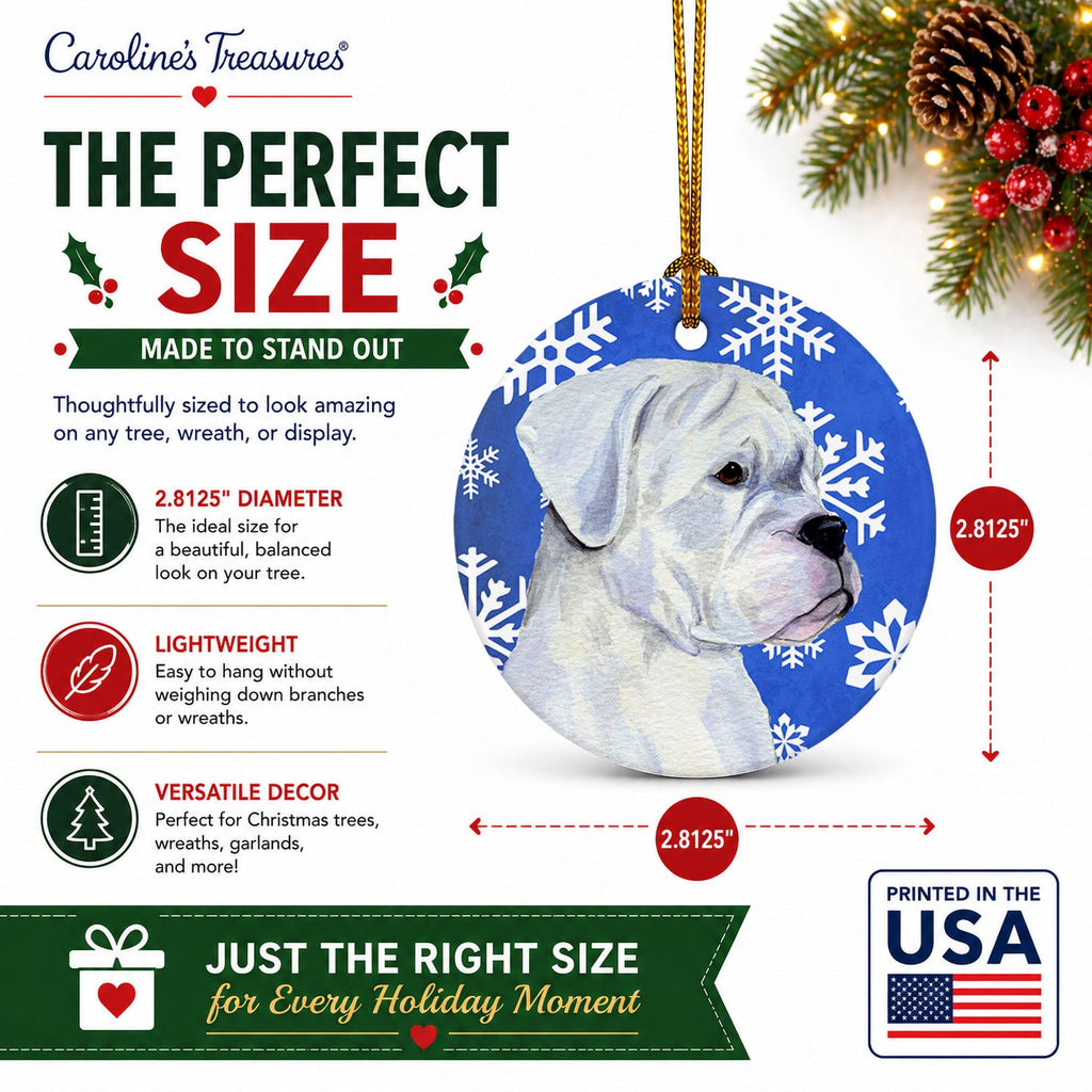 Boxer Winter Snowflakes Holiday Ceramic Ornament Christmas Tree Hanging Decorations for Home Christmas Holiday, Party, Gift, 3 in, Multicolor