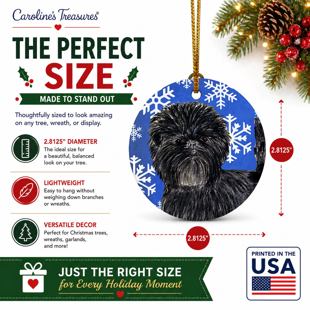 Affenpinscher Winter Snowflakes Holiday Ceramic Ornament Christmas Tree Hanging Decorations for Home Christmas Holiday, Party, Gift, 3 in, Multicolor