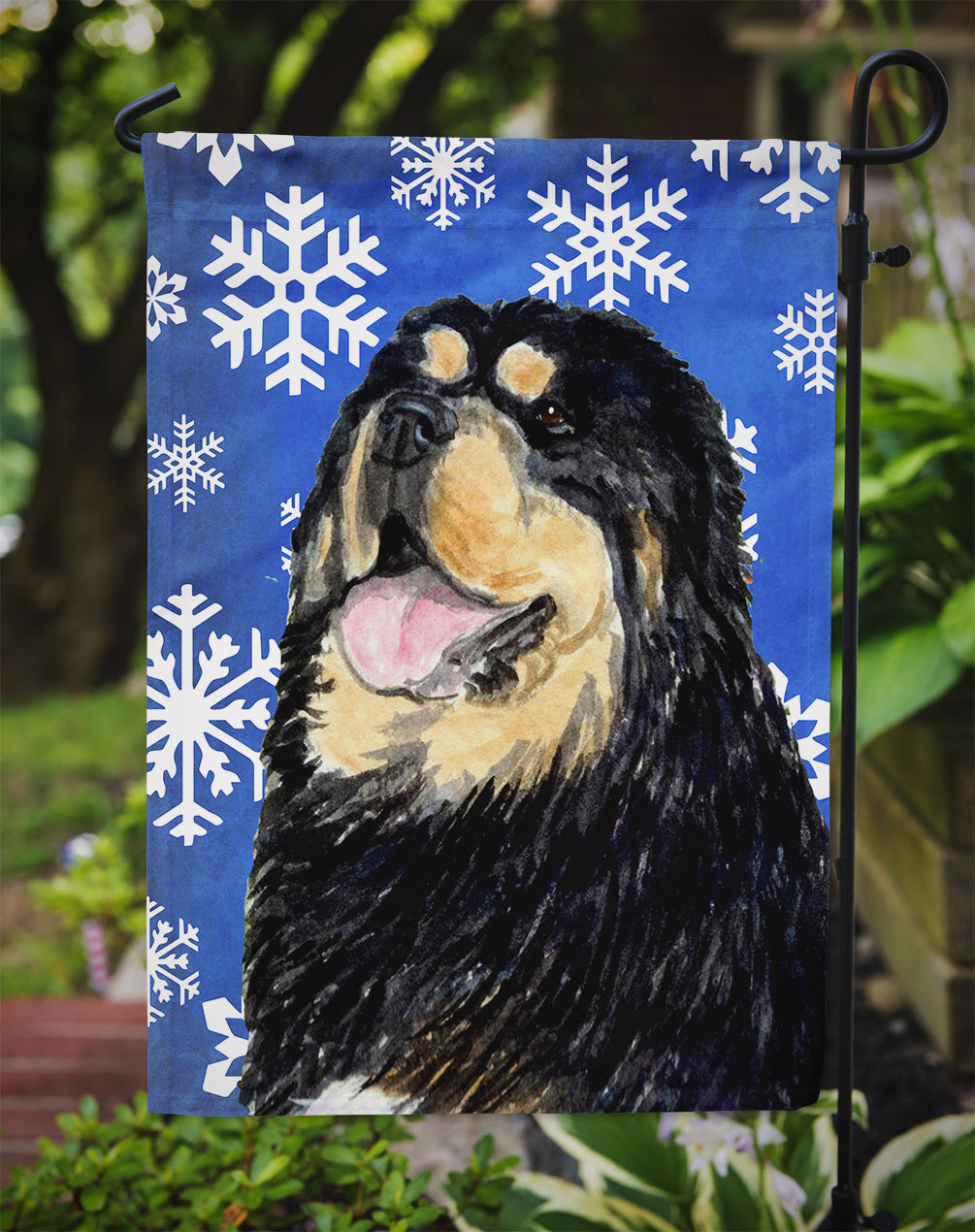 Tibetan Mastiff Winter Snowflakes Holiday Garden Flag Mailbox Decorative Yard Banner Outside Patio Artwork for Flower Beds, Garden Size, Multicolor