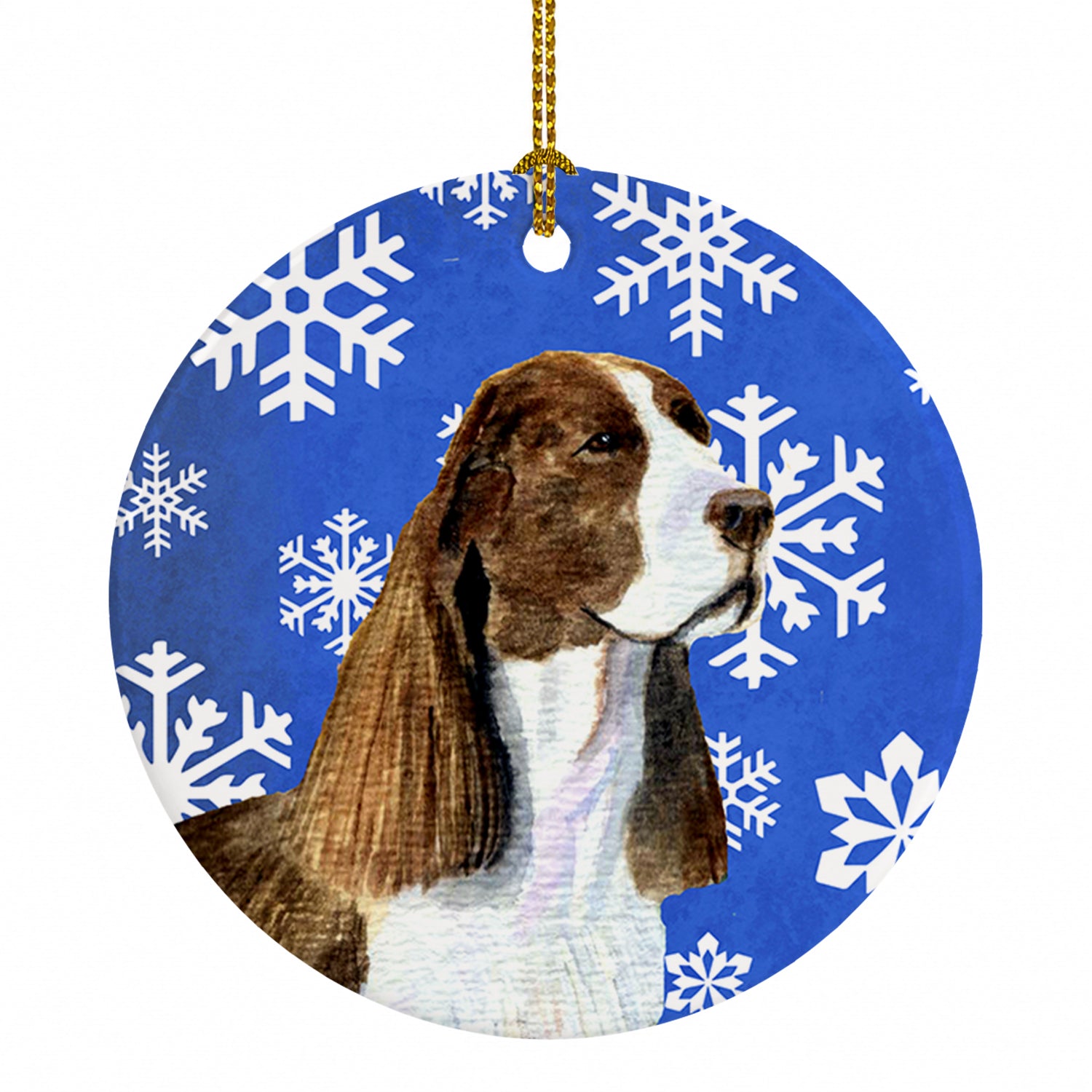 Springer Spaniel Winter Snowflakes Holiday Ceramic Ornament Christmas Tree Hanging Decorations for Home Christmas Holiday, Party, Gift, 3 in, Multicolor