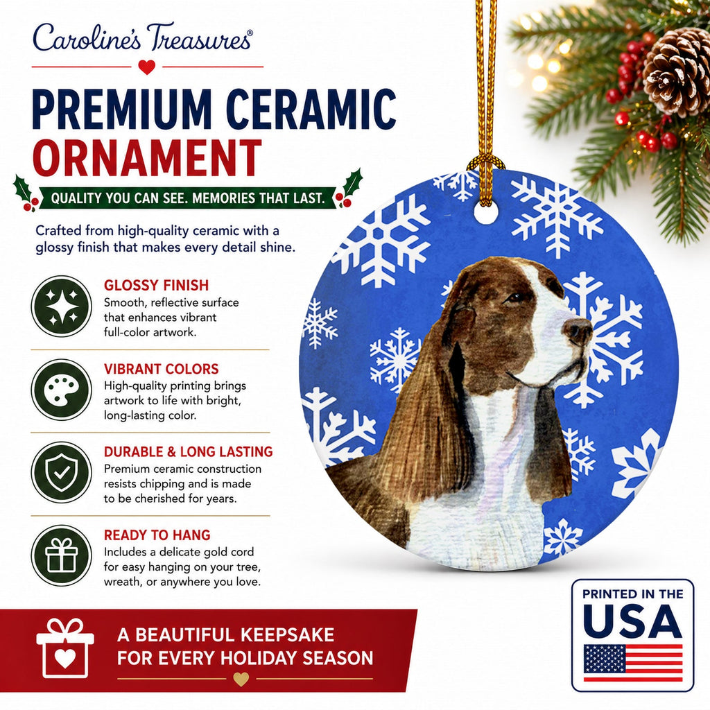 Springer Spaniel Winter Snowflakes Holiday Ceramic Ornament Christmas Tree Hanging Decorations for Home Christmas Holiday, Party, Gift, 3 in, Multicolor