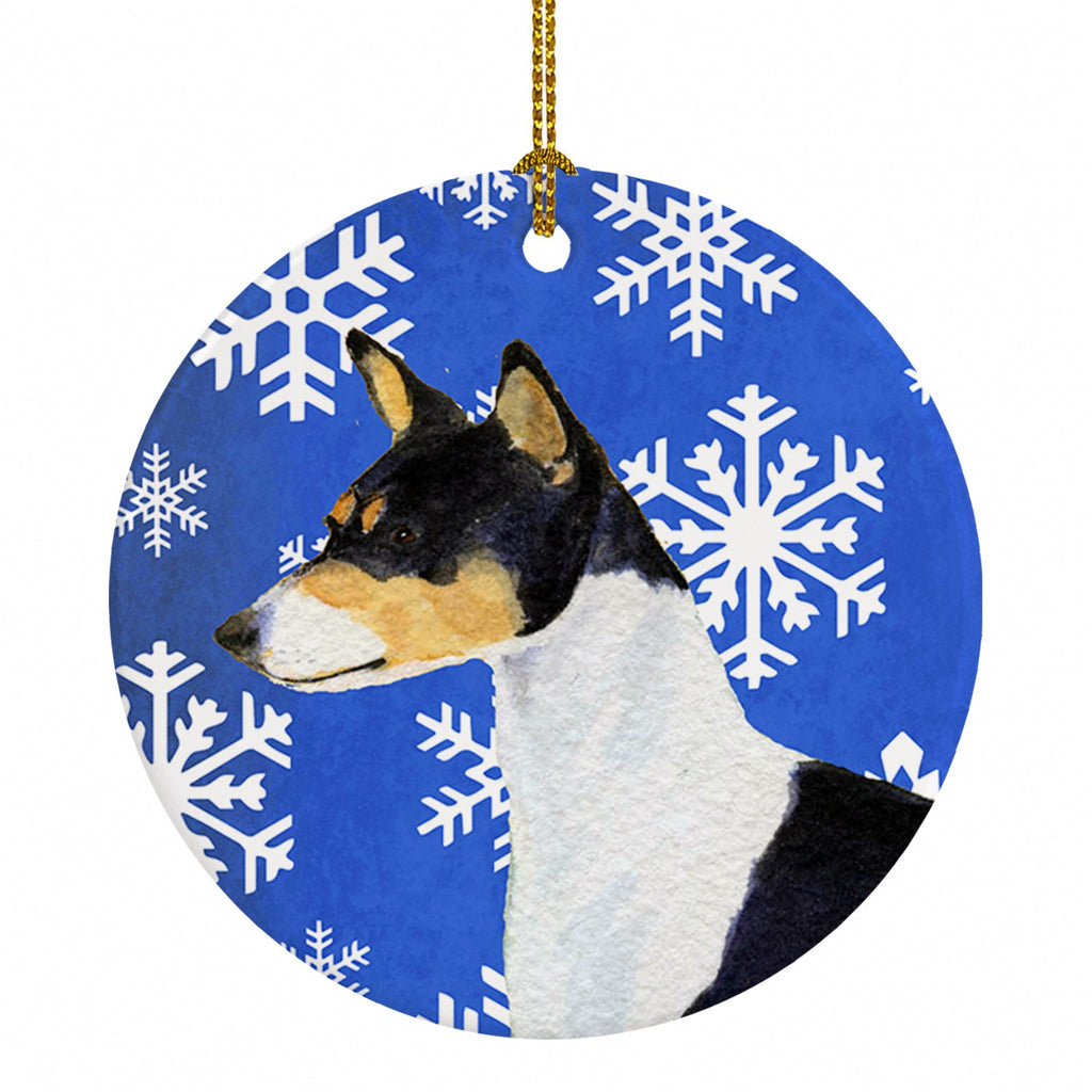 Basenji Winter Snowflakes Holiday Ceramic Ornament Christmas Tree Hanging Decorations for Home Christmas Holiday, Party, Gift, 3 in, Multicolor