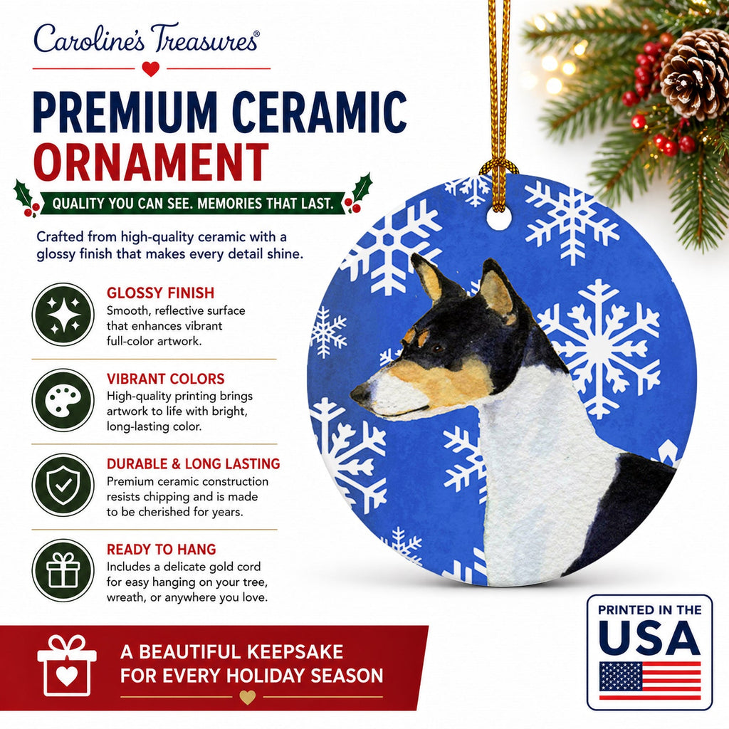 Basenji Winter Snowflakes Holiday Ceramic Ornament Christmas Tree Hanging Decorations for Home Christmas Holiday, Party, Gift, 3 in, Multicolor