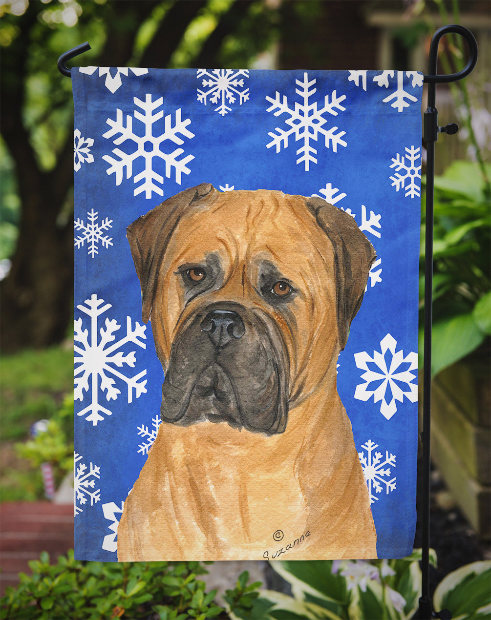 Bullmastiff Winter Snowflakes Holiday Garden Flag Mailbox Decorative Yard Banner Outside Patio Artwork for Flower Beds, Garden Size, Multicolor