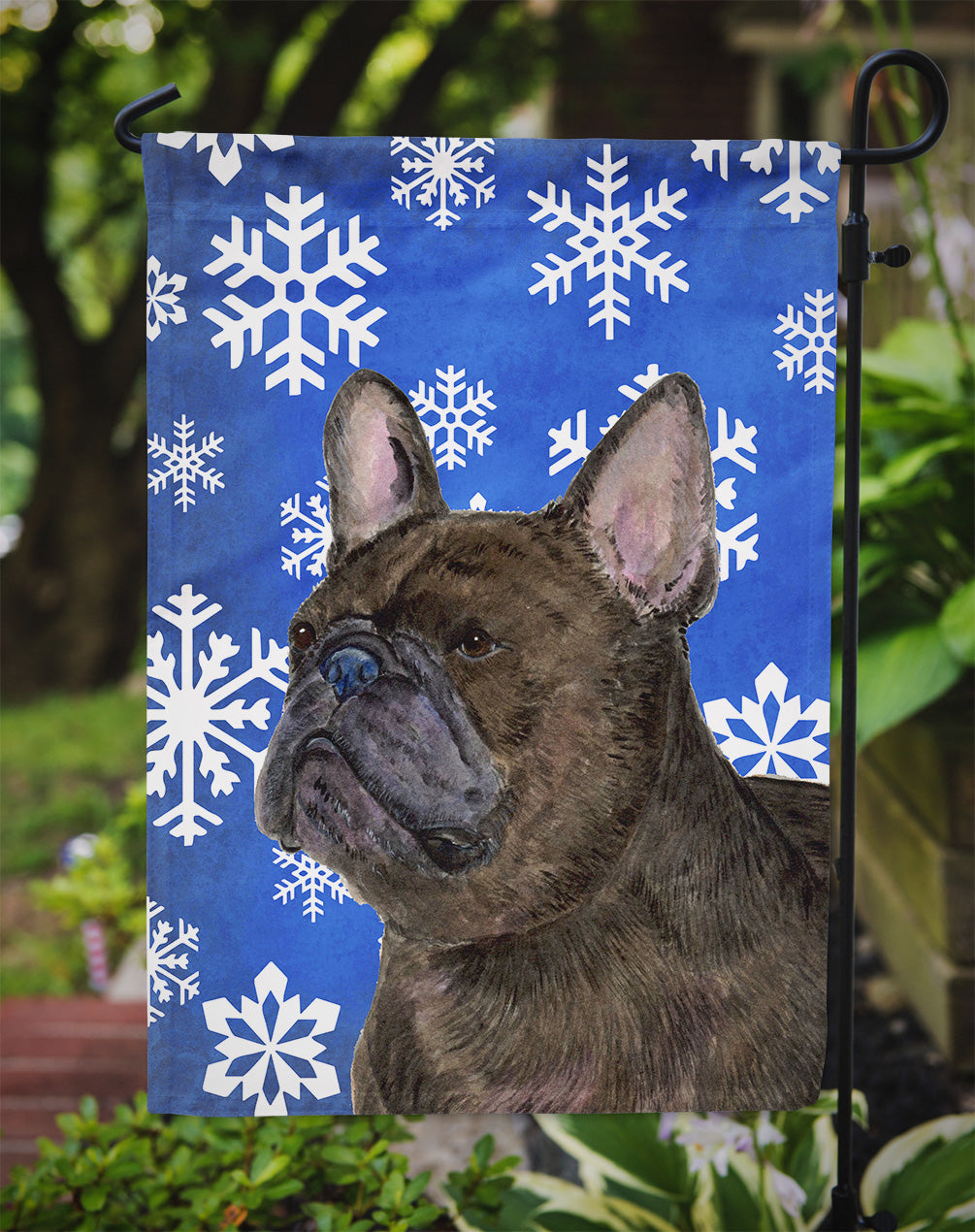 French Bulldog Winter Snowflakes Holiday Garden Flag Mailbox Decorative Yard Banner Outside Patio Artwork for Flower Beds, Garden Size, Multicolor