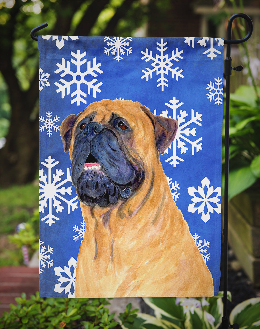 Mastiff Winter Snowflakes Holiday Garden Flag Mailbox Decorative Yard Banner Outside Patio Artwork for Flower Beds, Garden Size, Multicolor