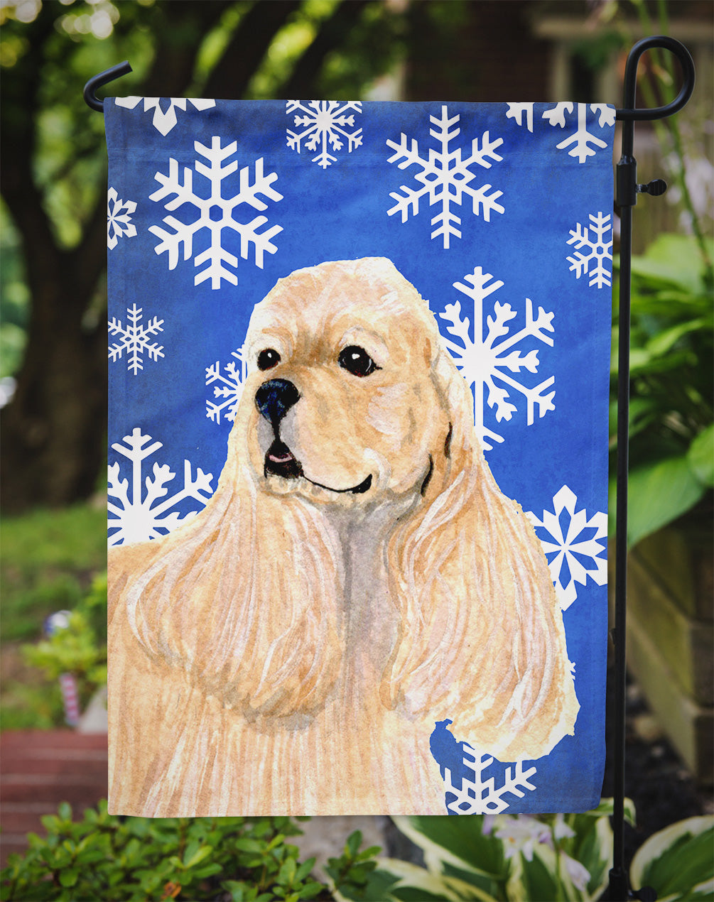 Cocker Spaniel Winter Snowflakes Holiday Garden Flag Mailbox Decorative Yard Banner Outside Patio Artwork for Flower Beds, Garden Size, Multicolor