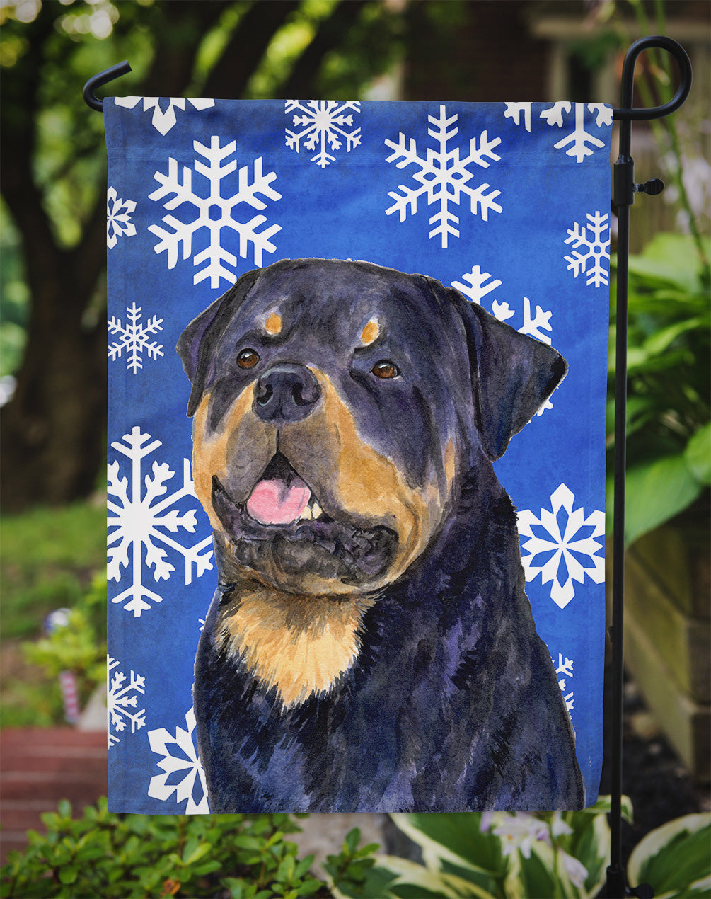 Rottweiler Winter Snowflakes Holiday Garden Flag Mailbox Decorative Yard Banner Outside Patio Artwork for Flower Beds, Garden Size, Multicolor