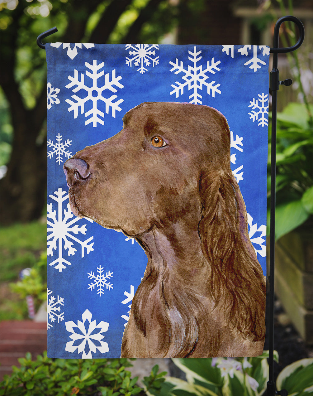 Field Spaniel Winter Snowflakes Holiday Garden Flag Mailbox Decorative Yard Banner Outside Patio Artwork for Flower Beds, Garden Size, Multicolor