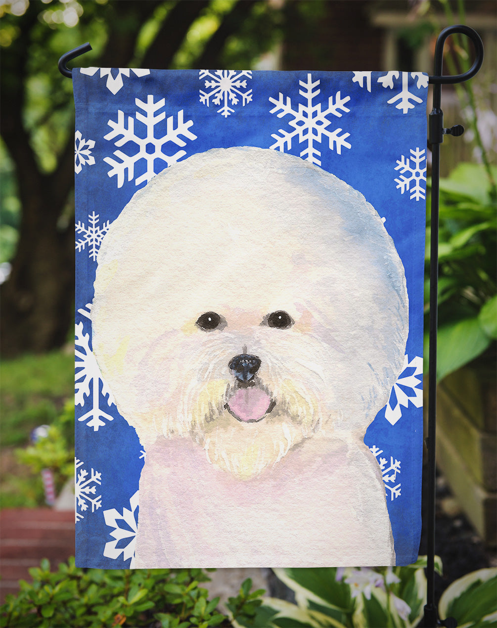 Bichon Frise Winter Snowflakes Holiday Garden Flag Mailbox Decorative Yard Banner Outside Patio Artwork for Flower Beds, Garden Size, Multicolor