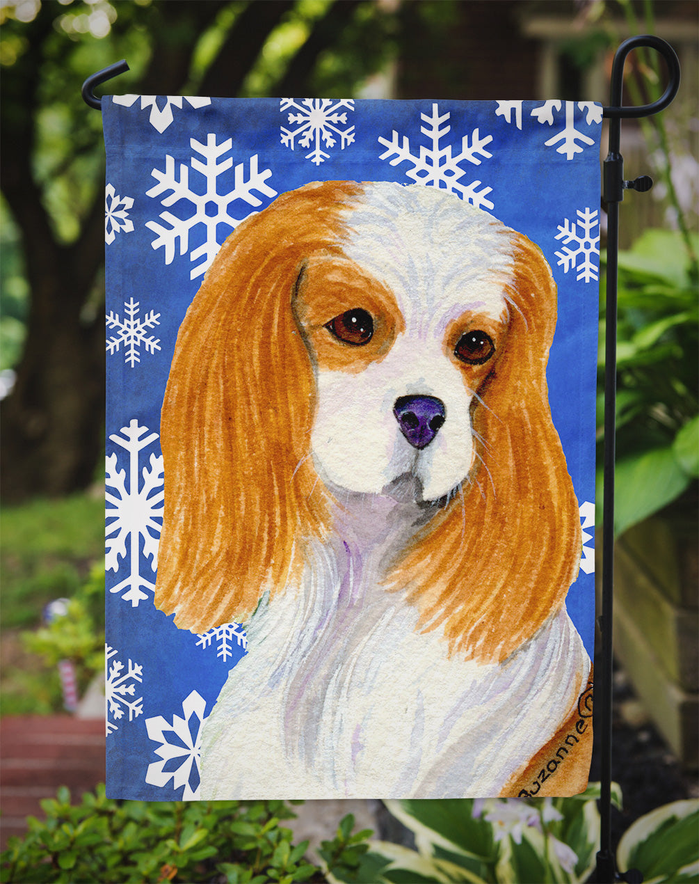 Cavalier Spaniel Winter Snowflakes Holiday Garden Flag Mailbox Decorative Yard Banner Outside Patio Artwork for Flower Beds, Garden Size, Multicolor