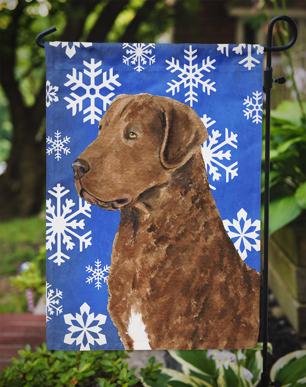 Chesapeake Bay Retriever Winter Snowflakes Holiday Garden Flag Mailbox Decorative Yard Banner Outside Patio Artwork for Flower Beds, Garden Size, Multicolor