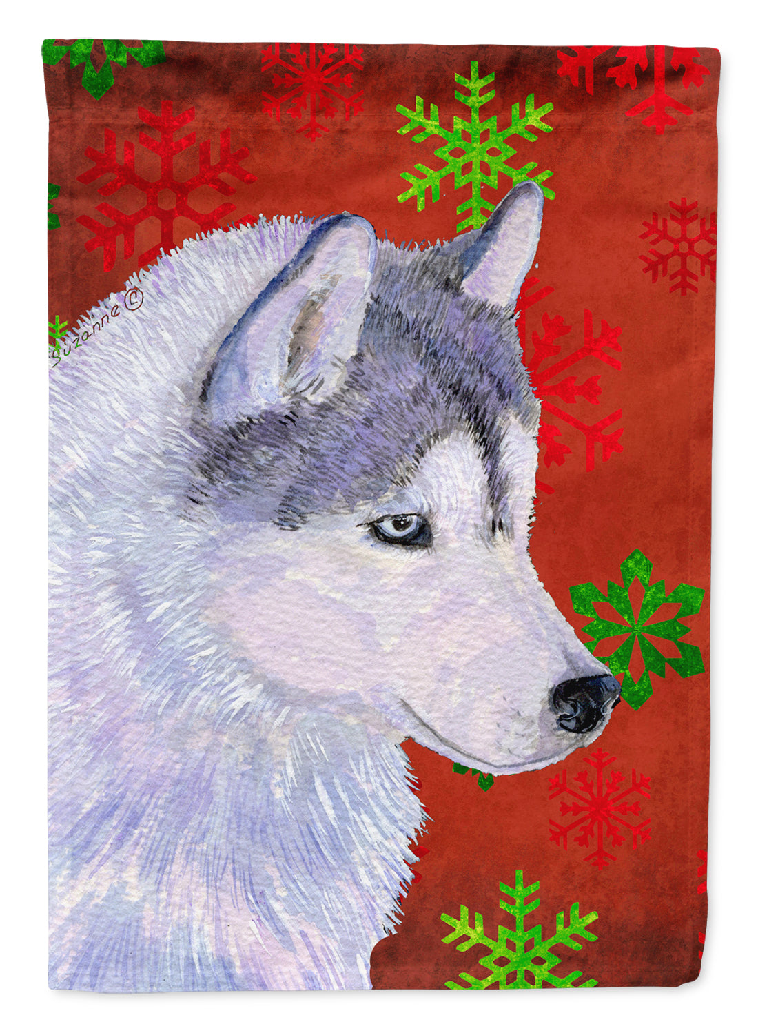 Siberian Husky Red Green Snowflake Holiday Christmas Garden Flag Mailbox Decorative Yard Banner Outside Patio Artwork for Flower Beds, Garden Size, Multicolor
