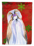 Shih Tzu Red and Green Snowflakes Holiday Christmas Garden Flag Mailbox Decorative Yard Banner Outside Patio Artwork for Flower Beds, Garden Size, Multicolor