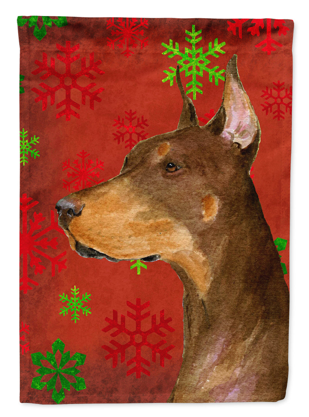 Doberman Red and Green Snowflakes Holiday Christmas Garden Flag Mailbox Decorative Yard Banner Outside Patio Artwork for Flower Beds, Garden Size, Multicolor