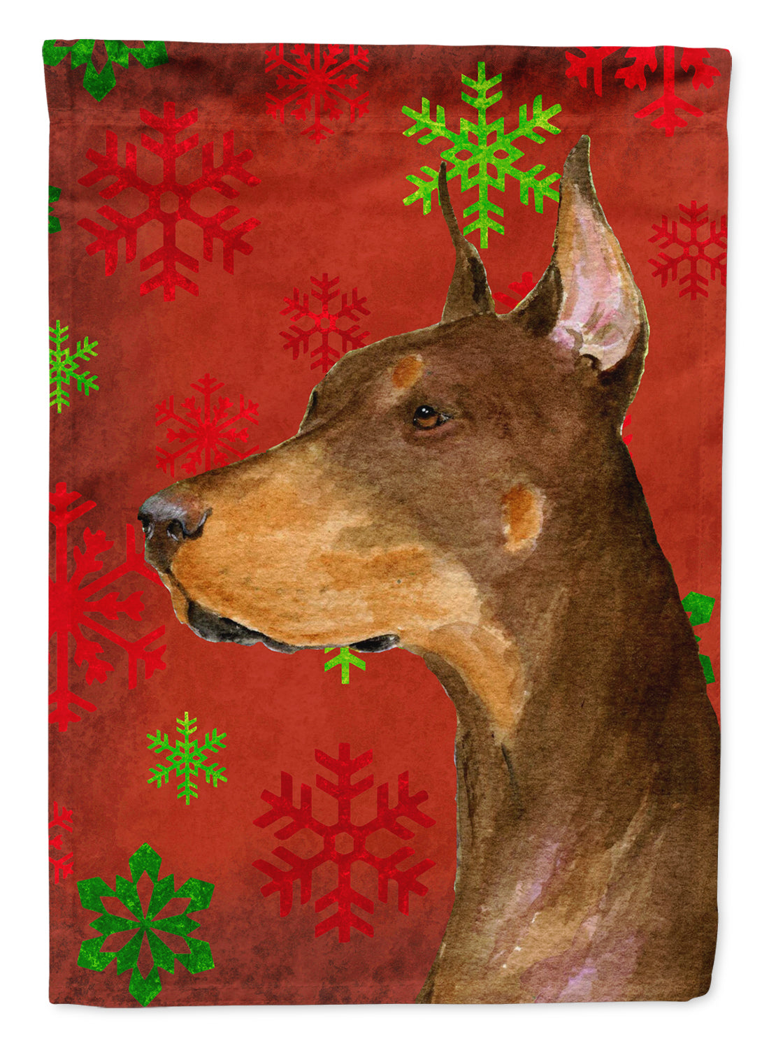 Doberman Red and Green Snowflakes Holiday Christmas Garden Flag Mailbox Decorative Yard Banner Outside Patio Artwork for Flower Beds, Garden Size, Multicolor