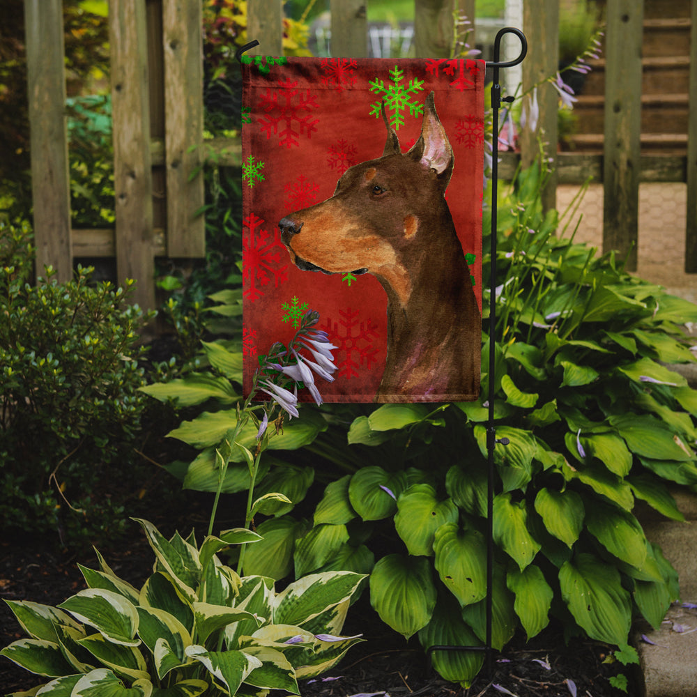 Doberman Red and Green Snowflakes Holiday Christmas Garden Flag Mailbox Decorative Yard Banner Outside Patio Artwork for Flower Beds, Garden Size, Multicolor