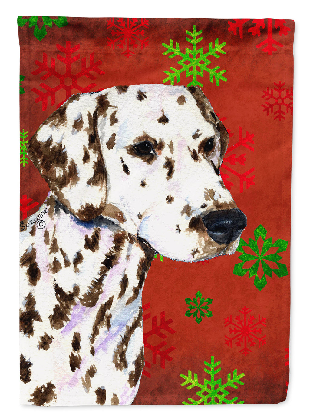Dalmatian Red and Green Snowflakes Holiday Christmas Garden Flag Mailbox Decorative Yard Banner Outside Patio Artwork for Flower Beds, Garden Size, Multicolor