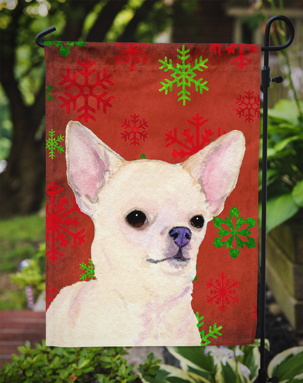 Chihuahua Red and Green Snowflakes Holiday Christmas Garden Flag Mailbox Decorative Yard Banner Outside Patio Artwork for Flower Beds, Garden Size, Multicolor