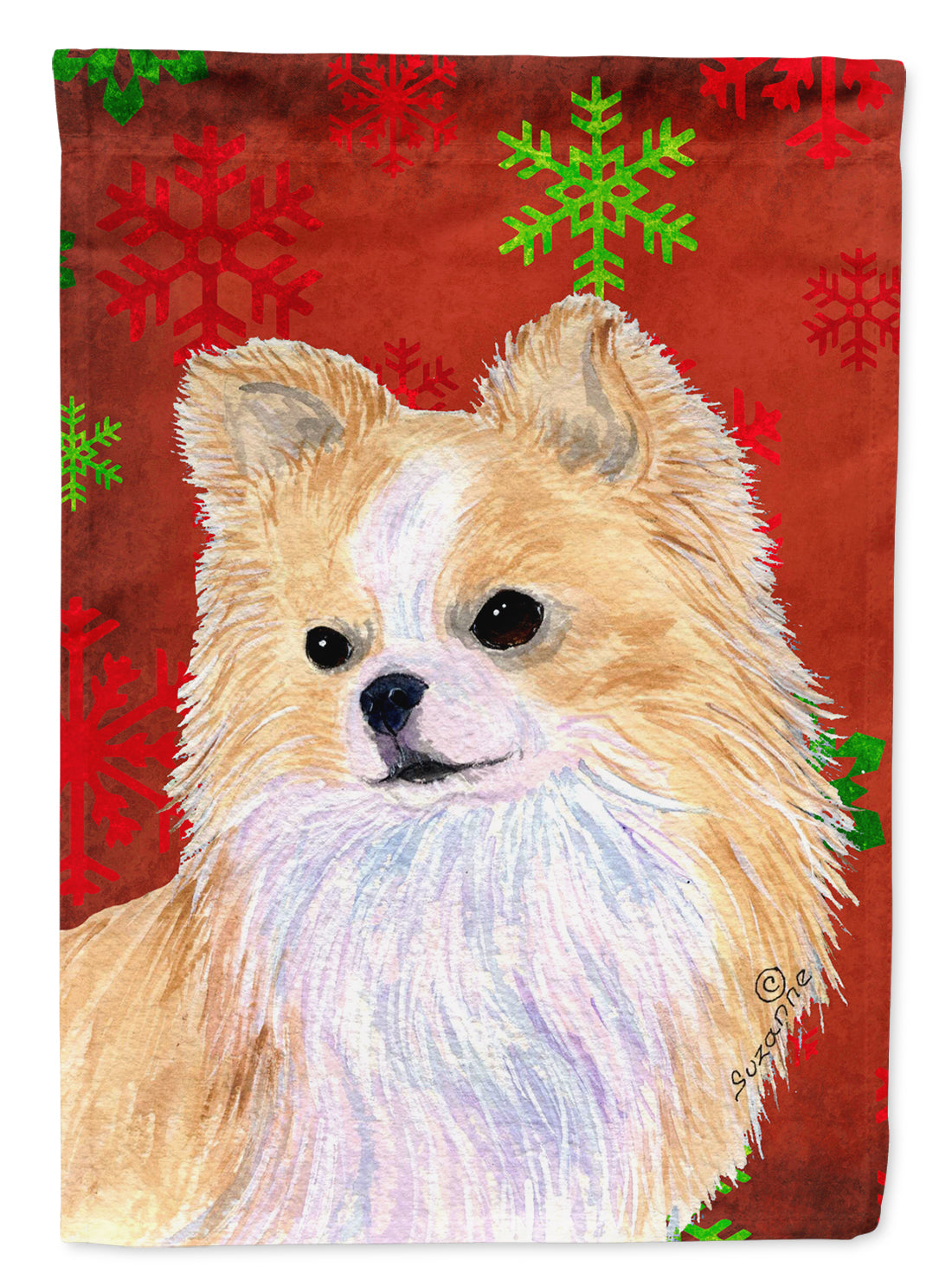 Chihuahua Red and Green Snowflakes Holiday Christmas Garden Flag Mailbox Decorative Yard Banner Outside Patio Artwork for Flower Beds, Garden Size, Multicolor