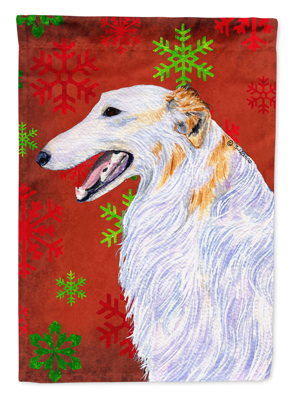 Borzoi Red and Green Snowflakes Holiday Christmas Garden Flag Mailbox Decorative Yard Banner Outside Patio Artwork for Flower Beds, Garden Size, Multicolor