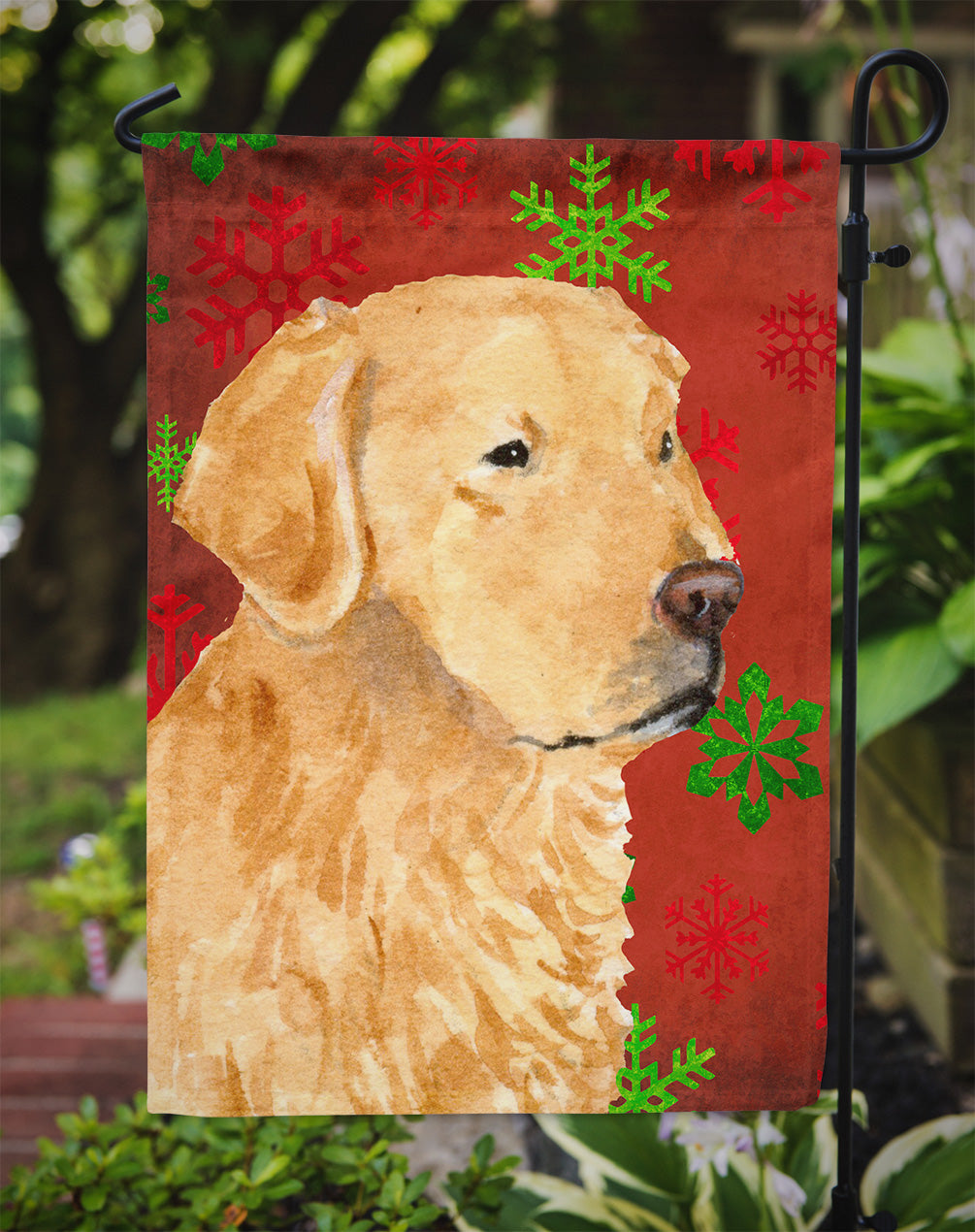 Golden Retriever Red Green Snowflake Holiday Christmas Garden Flag Mailbox Decorative Yard Banner Outside Patio Artwork for Flower Beds, Garden Size, Multicolor