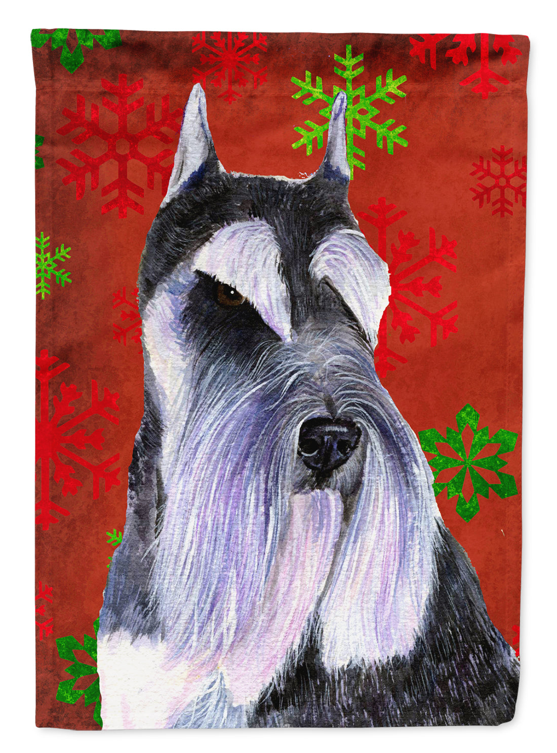 Schnauzer Red and Green Snowflakes Holiday Christmas Garden Flag Mailbox Decorative Yard Banner Outside Patio Artwork for Flower Beds, Garden Size, Multicolor