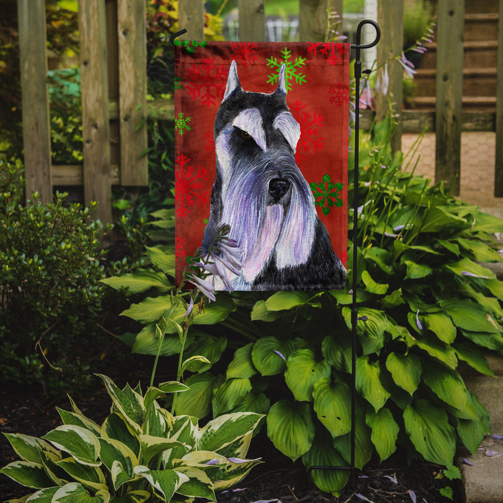 Schnauzer Red and Green Snowflakes Holiday Christmas Garden Flag Mailbox Decorative Yard Banner Outside Patio Artwork for Flower Beds, Garden Size, Multicolor