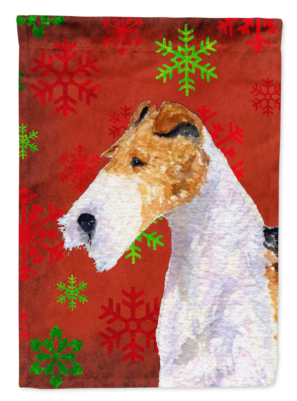 Fox Terrier Red and Green Snowflakes Holiday Christmas Garden Flag Mailbox Decorative Yard Banner Outside Patio Artwork for Flower Beds, Garden Size, Multicolor