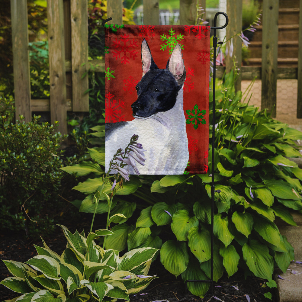 Rat Terrier Red and Green Snowflakes Holiday Christmas Garden Flag Mailbox Decorative Yard Banner Outside Patio Artwork for Flower Beds, Garden Size, Multicolor