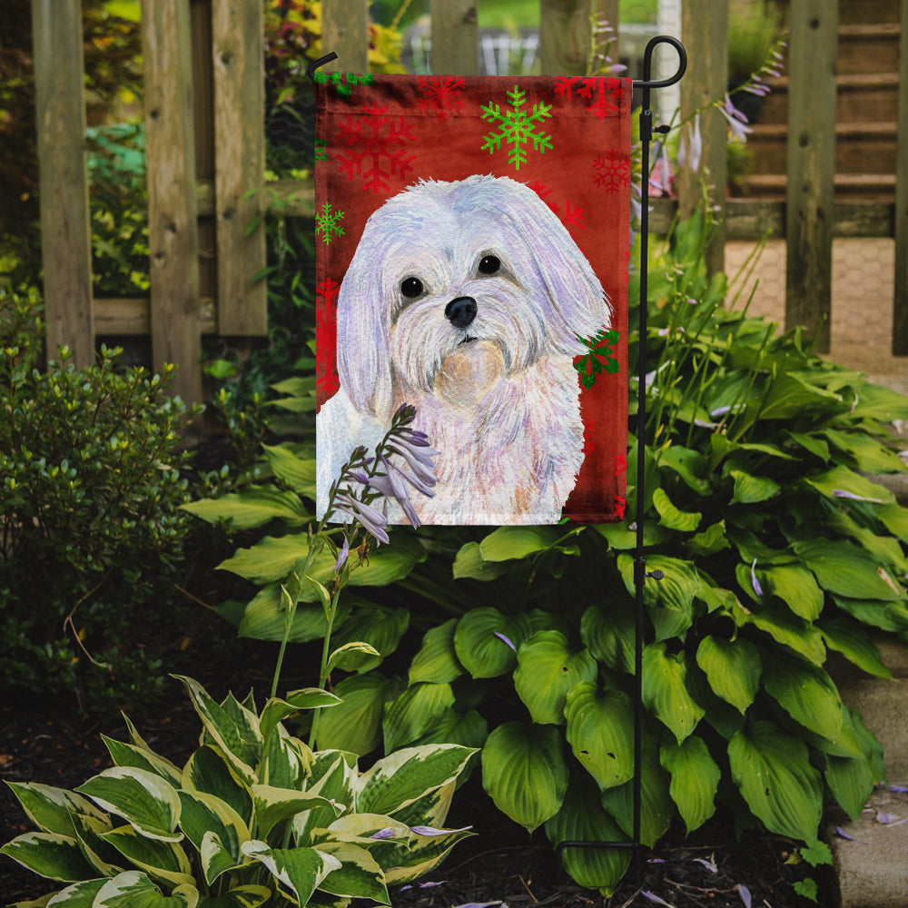 Maltese Red and Green Snowflakes Holiday Christmas Garden Flag Mailbox Decorative Yard Banner Outside Patio Artwork for Flower Beds, Garden Size, Multicolor