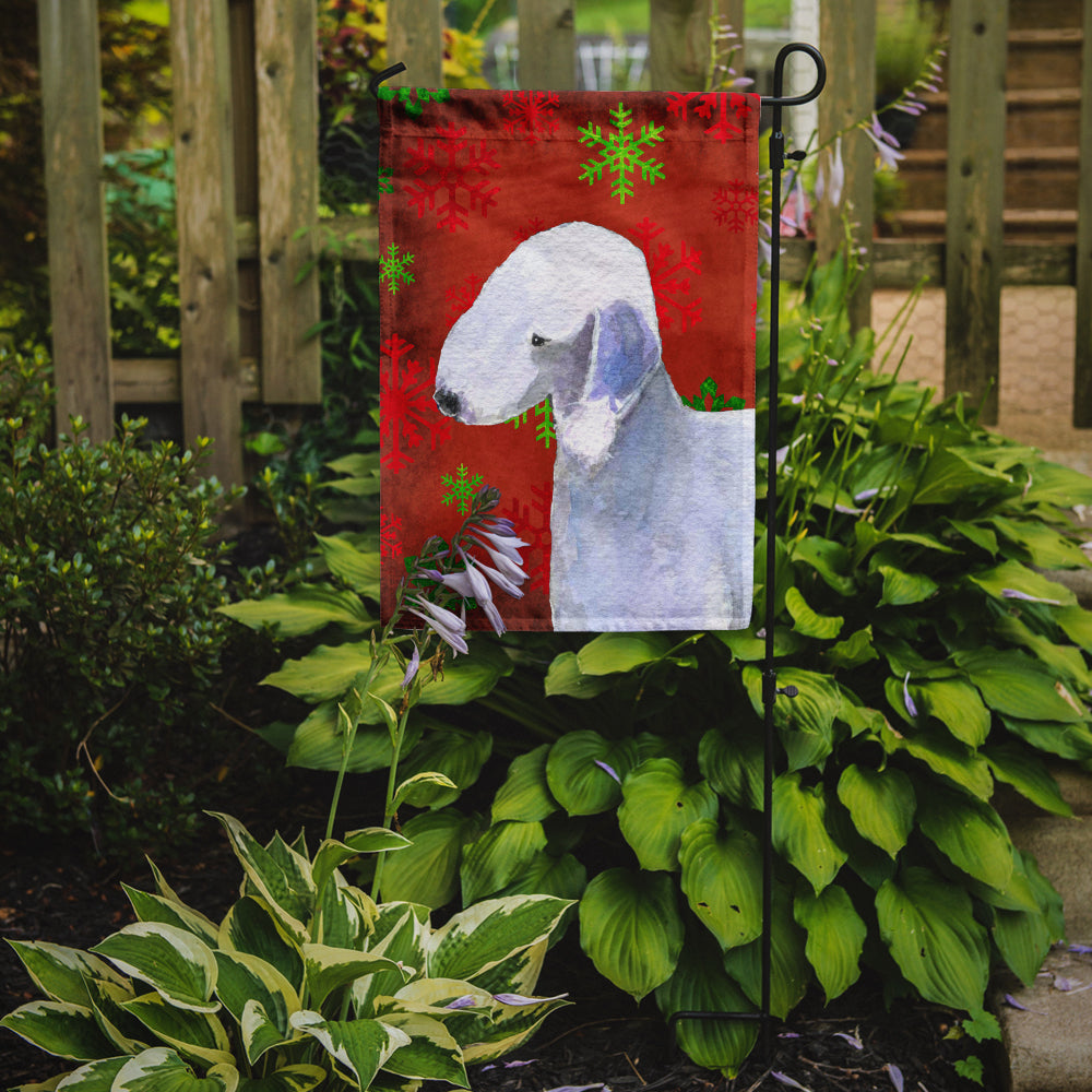 Bedlington Terrier Red and Green Snowflakes Holiday Christmas Garden Flag Mailbox Decorative Yard Banner Outside Patio Artwork for Flower Beds, Garden Size, Multicolor