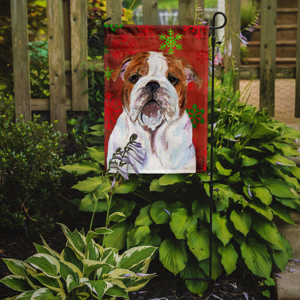 Bulldog English Red and Green Snowflakes Holiday Christmas Garden Flag Mailbox Decorative Yard Banner Outside Patio Artwork for Flower Beds, Garden Size, Multicolor