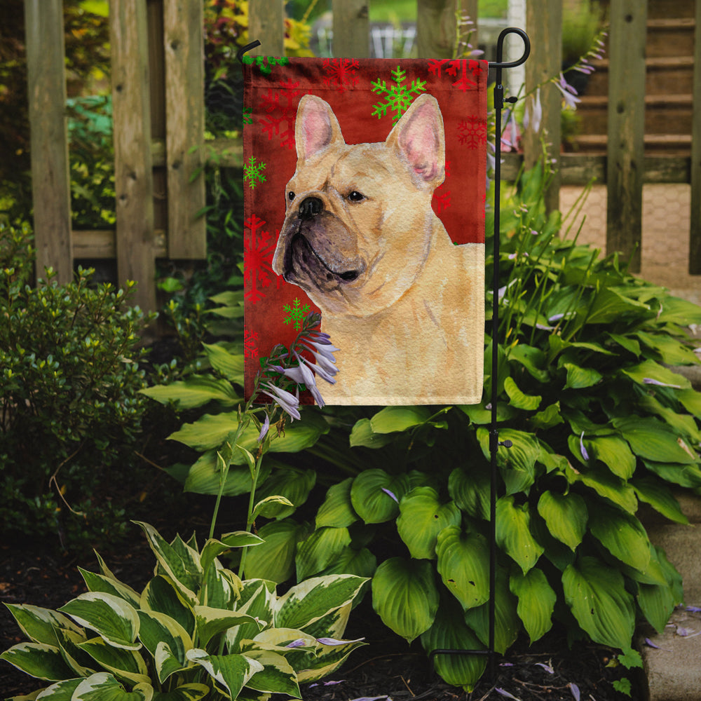 French Bulldog Red and Green Snowflakes Holiday Christmas Garden Flag Mailbox Decorative Yard Banner Outside Patio Artwork for Flower Beds, Garden Size, Multicolor