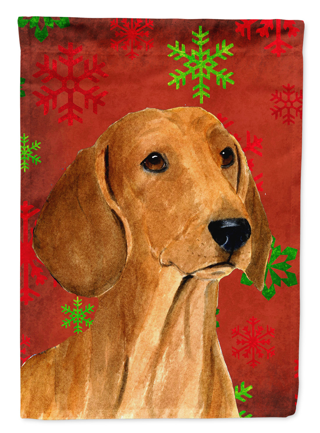 Dachshund Red and Green Snowflakes Holiday Christmas Garden Flag Mailbox Decorative Yard Banner Outside Patio Artwork for Flower Beds, Garden Size, Multicolor