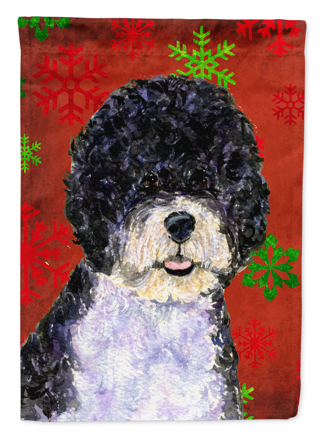 Portuguese Water Dog Red Green Snowflake Christmas Garden Flag Mailbox Decorative Yard Banner Outside Patio Artwork for Flower Beds, Garden Size, Multicolor