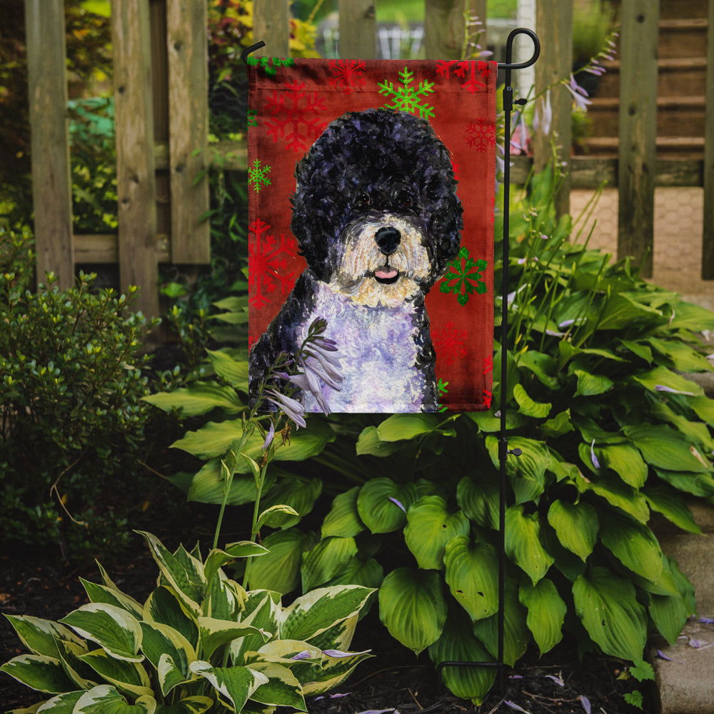 Portuguese Water Dog Red Green Snowflake Christmas Garden Flag Mailbox Decorative Yard Banner Outside Patio Artwork for Flower Beds, Garden Size, Multicolor