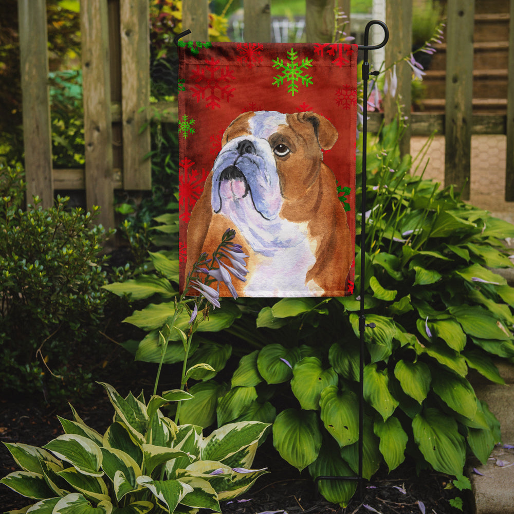 Bulldog English Red and Green Snowflakes Holiday Christmas Garden Flag Mailbox Decorative Yard Banner Outside Patio Artwork for Flower Beds, Garden Size, Multicolor