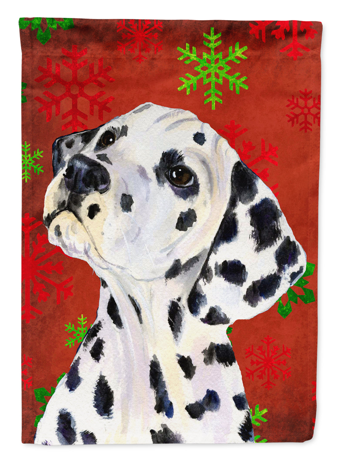 Dalmatian Red and Green Snowflakes Holiday Christmas Garden Flag Mailbox Decorative Yard Banner Outside Patio Artwork for Flower Beds, Garden Size, Multicolor