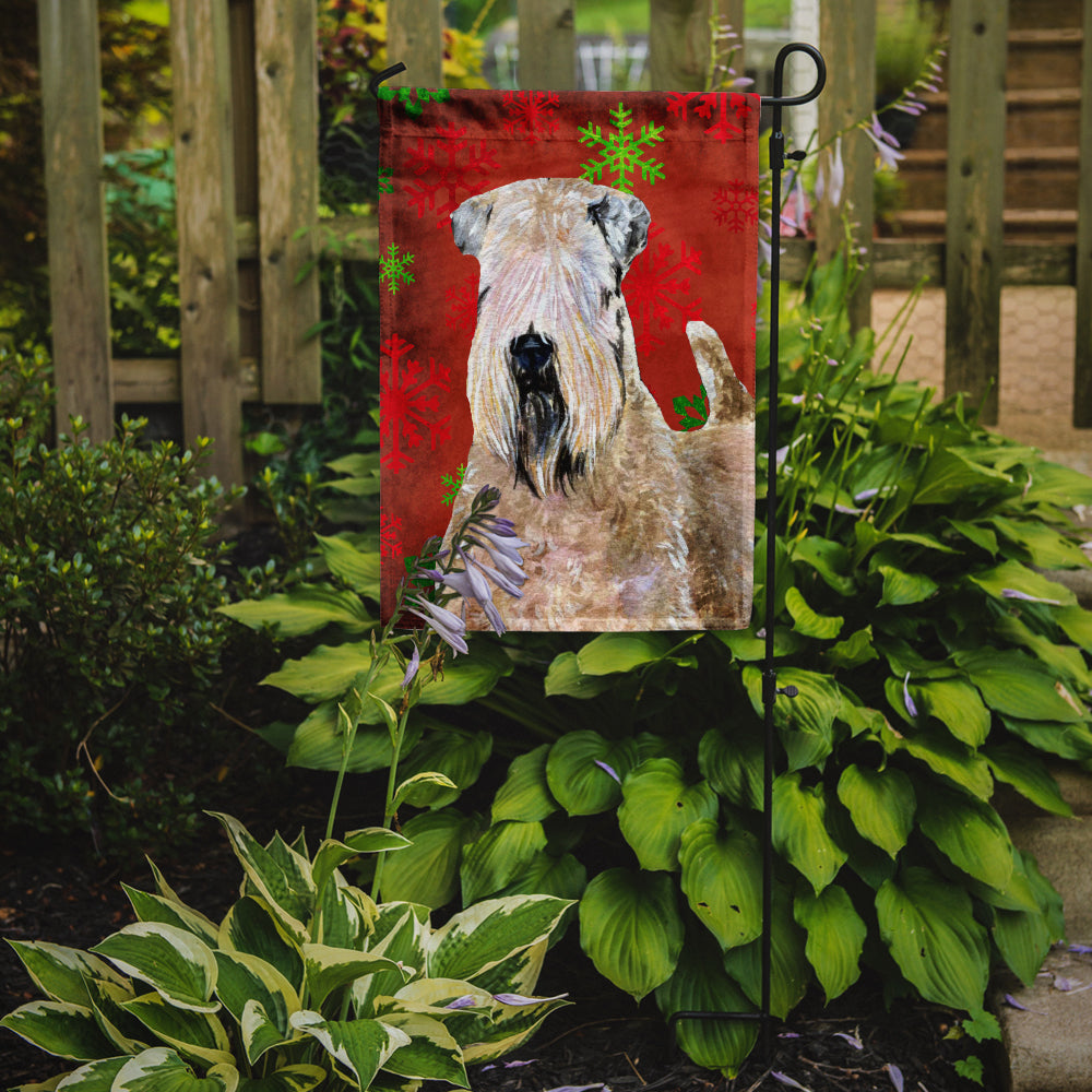 Wheaten Terrier Soft Coated Red Snowflakes Holiday Christmas Garden Flag Mailbox Decorative Yard Banner Outside Patio Artwork for Flower Beds, Garden Size, Multicolor