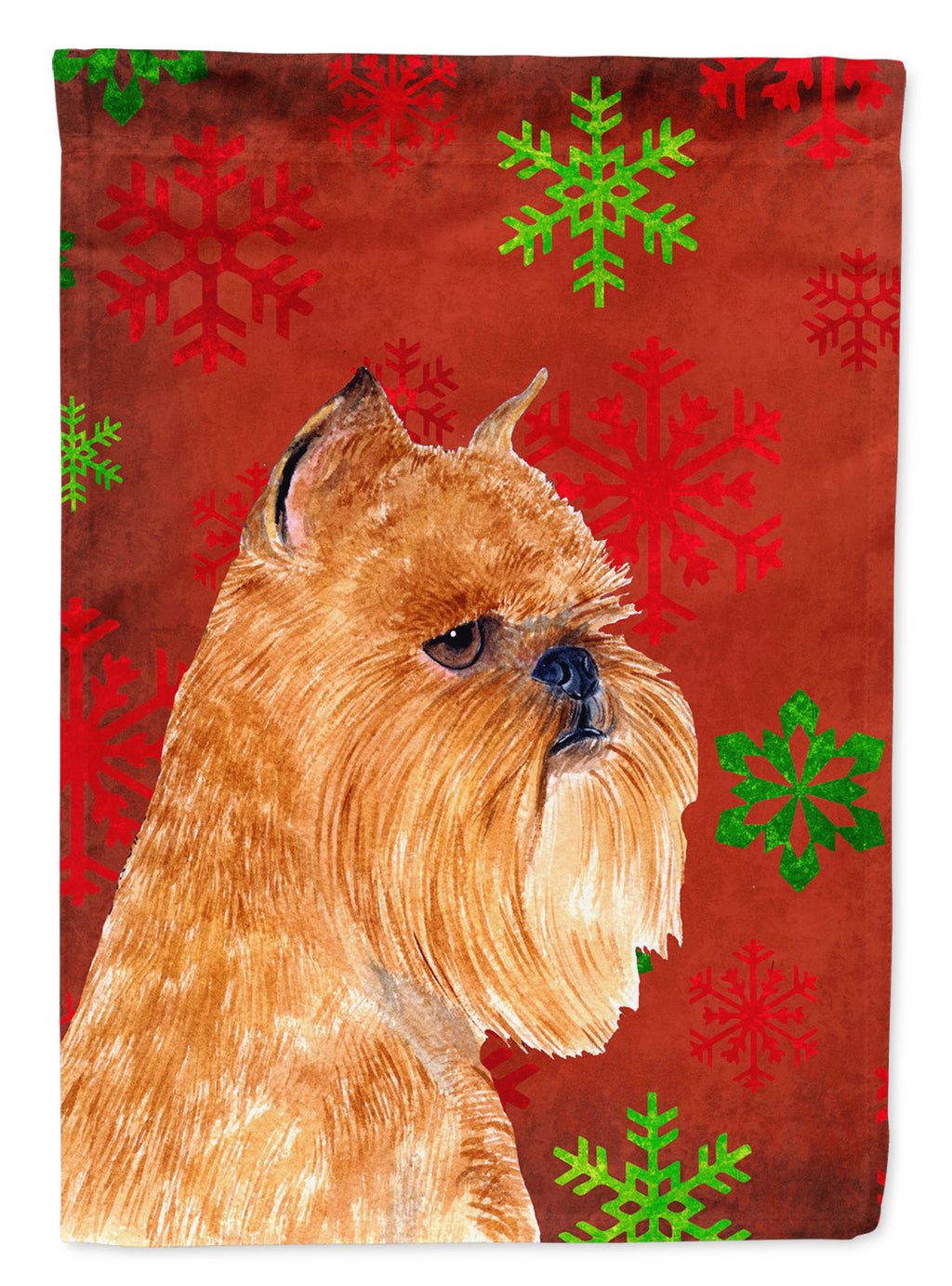 Brussels Griffon Red and Green Snowflakes Holiday Christmas Garden Flag Mailbox Decorative Yard Banner Outside Patio Artwork for Flower Beds, Garden Size, Multicolor