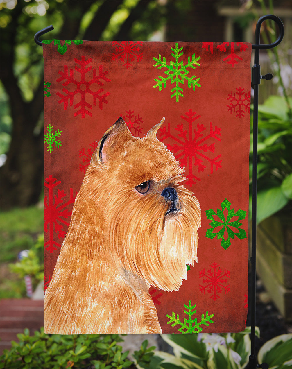 Brussels Griffon Red and Green Snowflakes Holiday Christmas Garden Flag Mailbox Decorative Yard Banner Outside Patio Artwork for Flower Beds, Garden Size, Multicolor